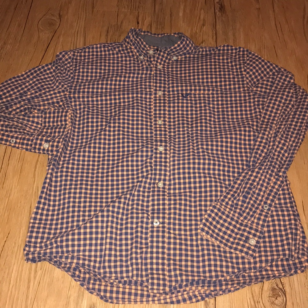 🏷SALE AE Button Down Shirt- Medium-Orange and Blue Checkered